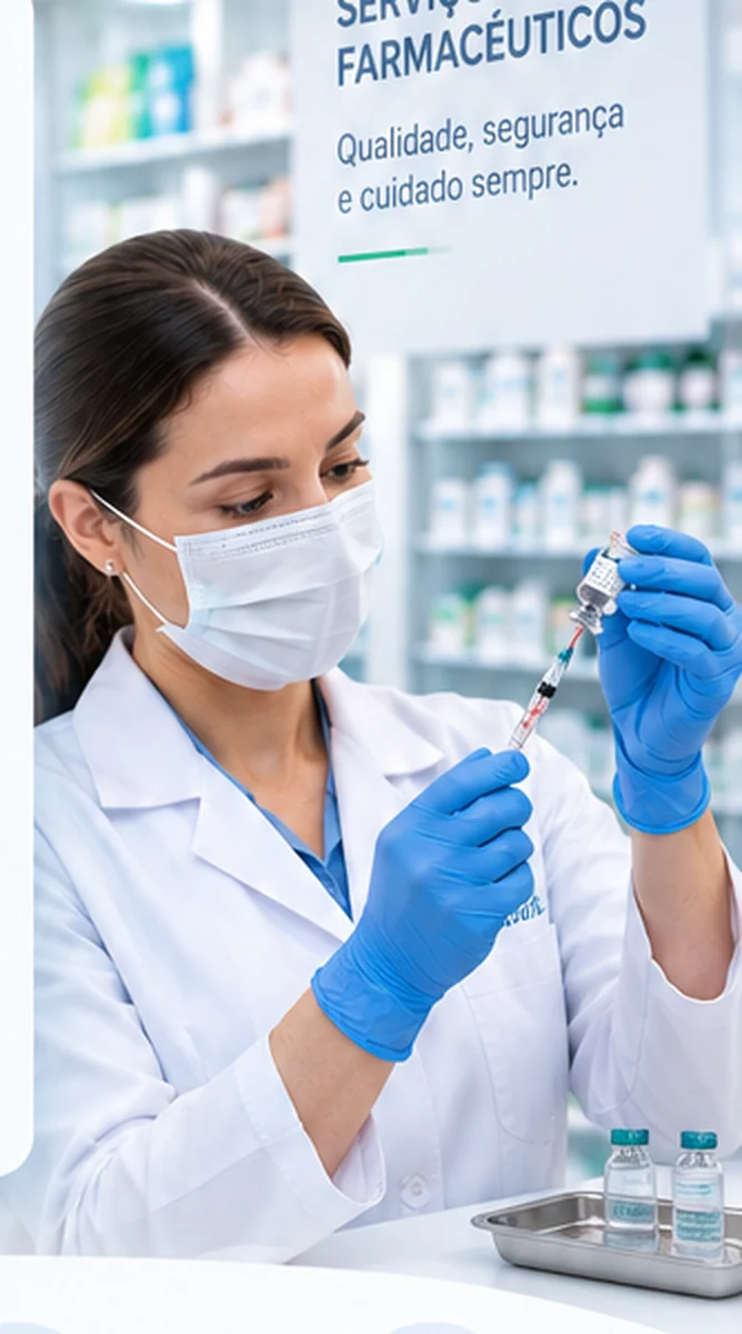 Profissional preparando medicamento injetável